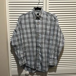 Men’s Burberry Long Sleeve Button Down Size Small Gray Plaid 100% Cotton